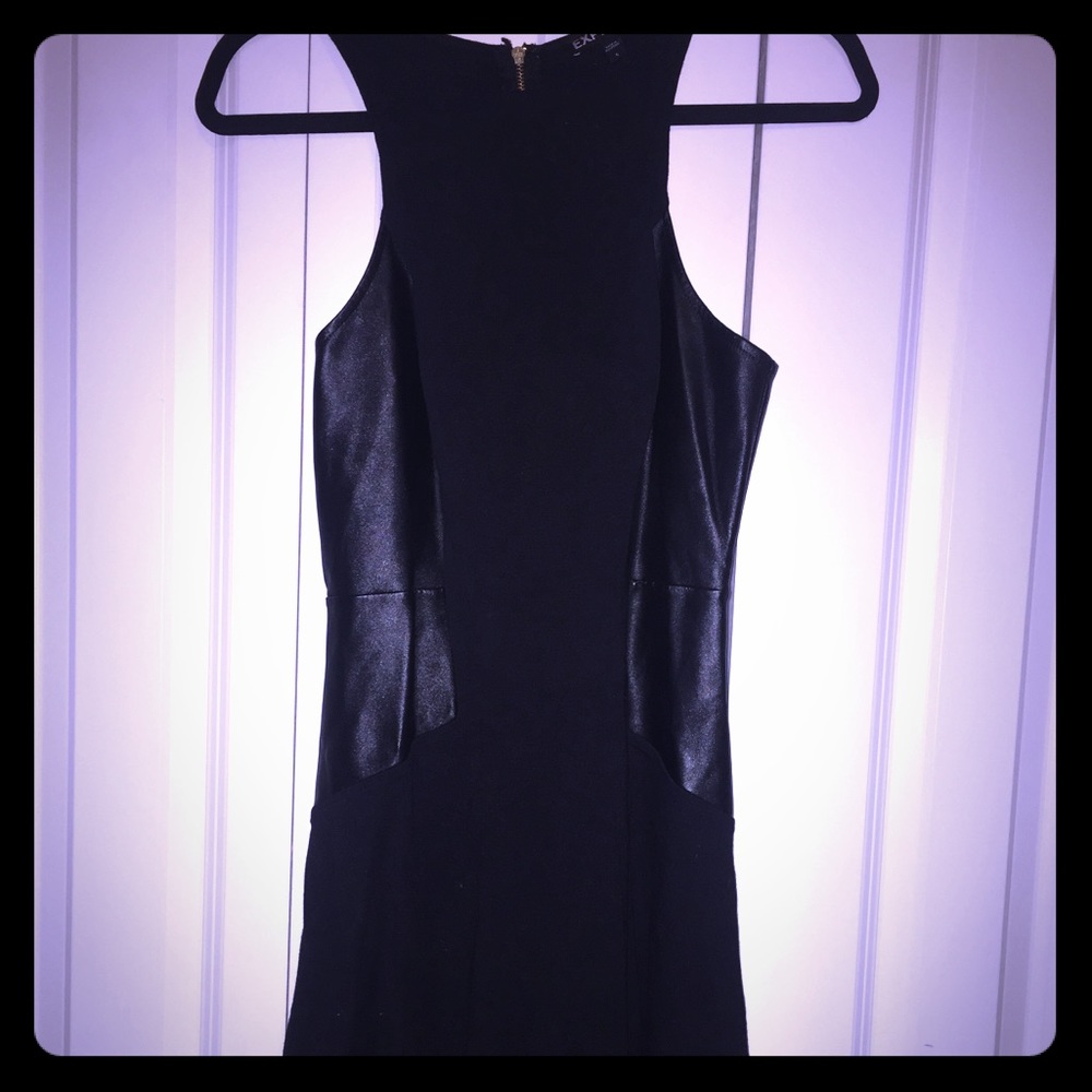 Cocktail dress with faux leather details